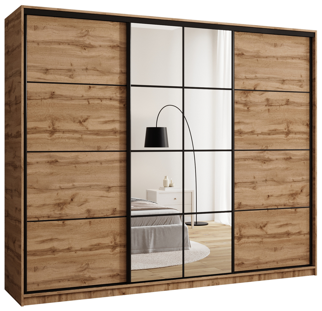 Pojemna trzydrzwiowa szafa przesuwna z lustrem 250 cm EDGE