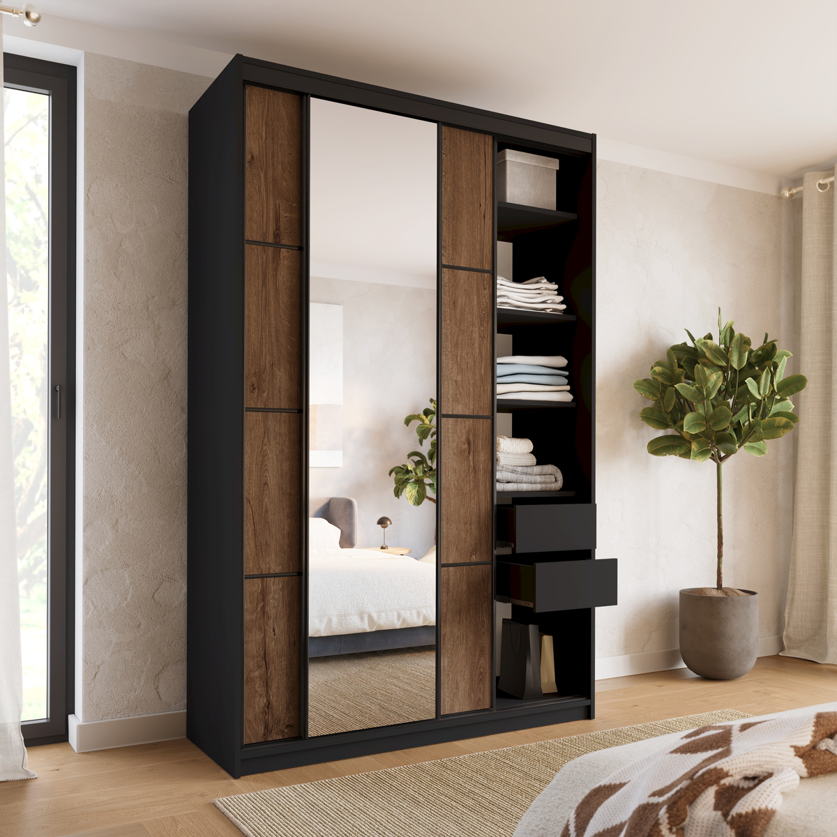 Trzydrzwiowa szafa przesuwna z lustrem 150 cm LOFT MAX