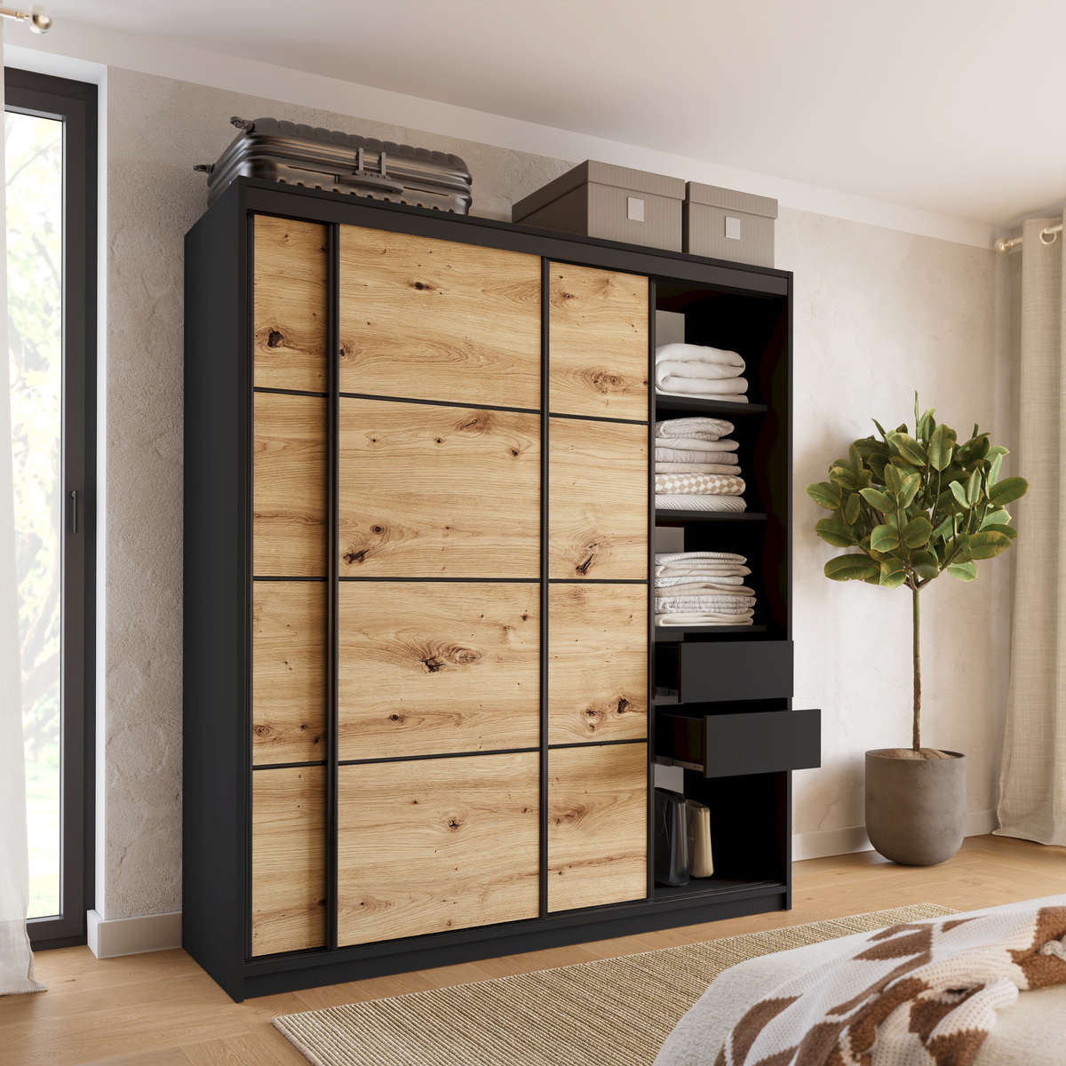 Szafa przesuwna 180 cm dąb artisan LOFT