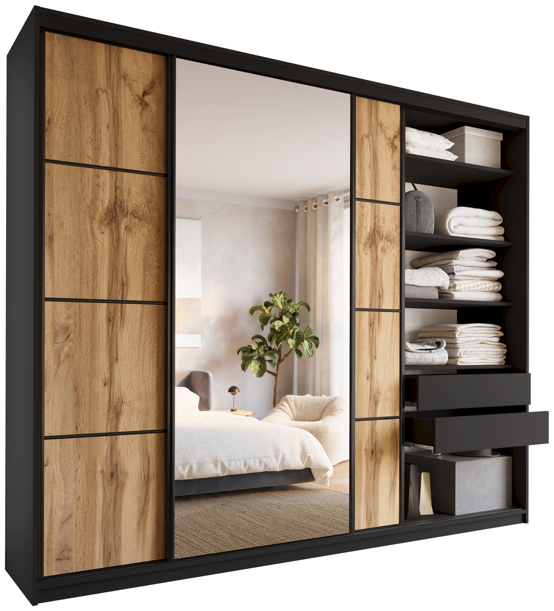 Duża loftowa szafa przesuwna z lustrem 280 cm LOFT MAX