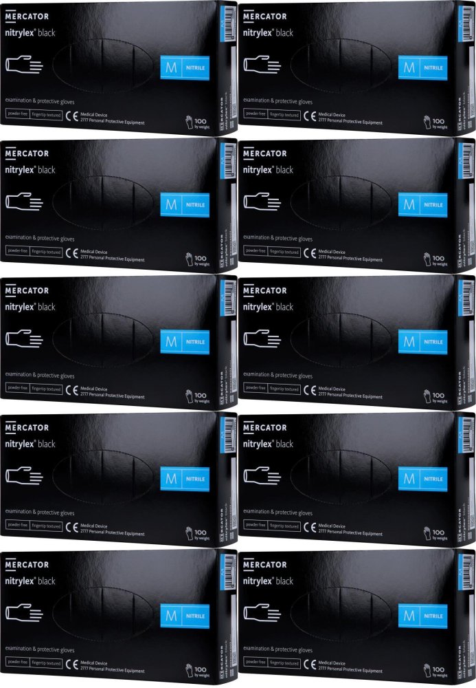 10x Rękawiczki nitrylowe bezpudrowe Nitrylex Black, rozmiar M, 100 sztuk, czarny