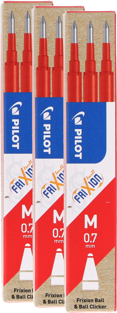 3x Wkład do wymazywalnego pióra kulkowego Pilot, Frixion, 0.7mm, 3 sztuki, czerwony
