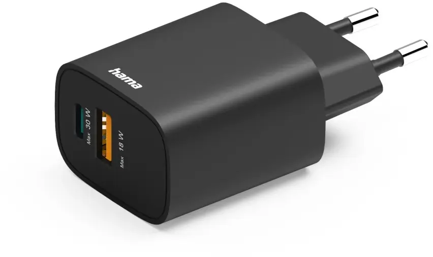 Ładowarka do telefonu Hama, Power Delivery Quick Charge, USB-C/USB-A, 30W, czarny