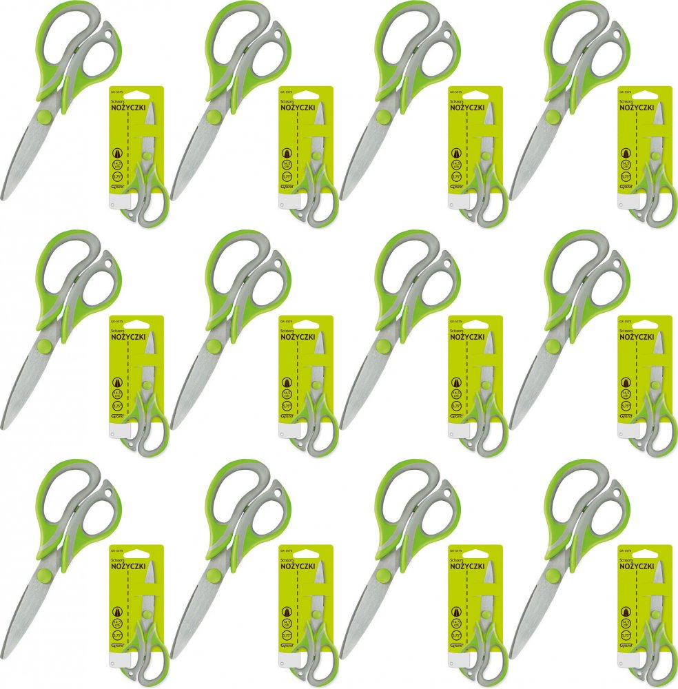 12x Nożyczki biurowe Grand Soft GR-5575, 14.5cm, szaro- zielony