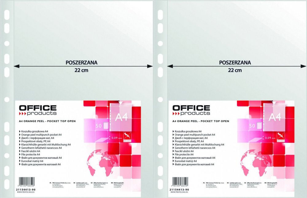 2x Koszulki groszkowe Office Products, poszerzane, A4, 90 μm, 50 sztuk, transparentny