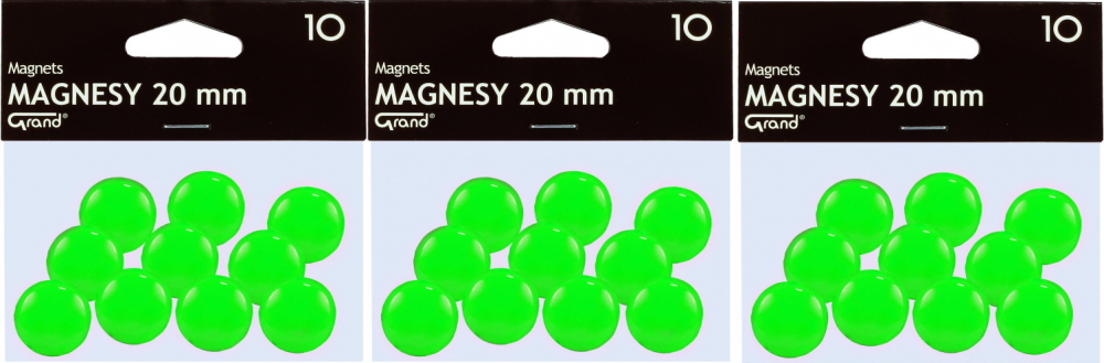 3x magnesy Grand, 20mm, 10 sztuk, zielony