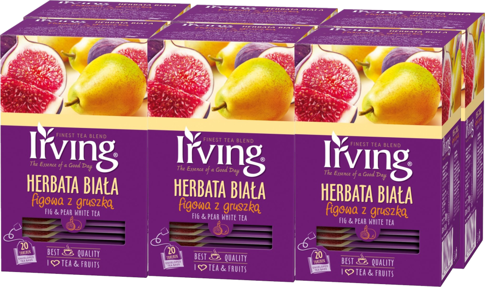 6x Herbata biała smakowa w kopertach Irving, figowa z gruszką, 20 sztuk x 1.5g