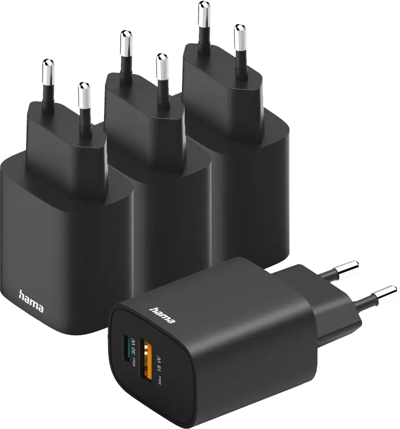 3x Ładowarka do telefonu Hama, Power Delivery Quick Charge, USB-C/USB-A, 30W, czarny