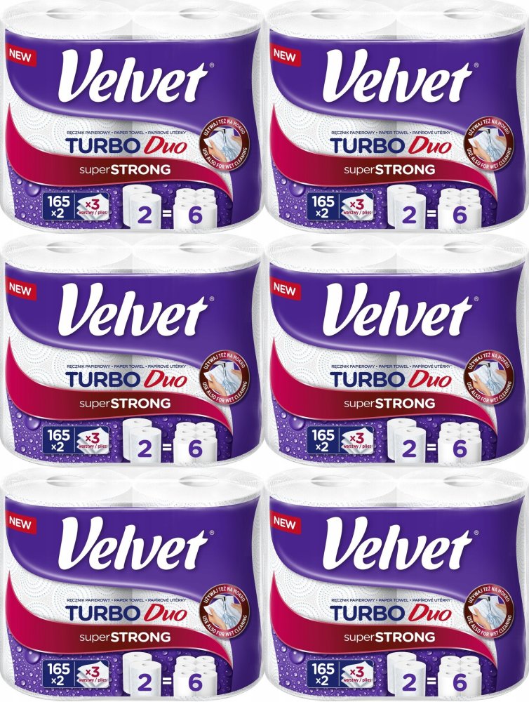 6x Ręcznik papierowy Velvet Turbo Duo, 3-warstwowy, w roli, 36m, 2 rolki, biały