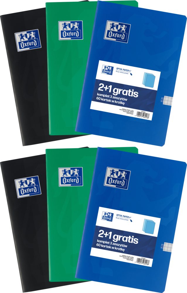 2x Zeszyt w kratkę Oxford Esse, A5, miękka oprawa, 60 kartek, 3 sztuki (2+1 gratis), mix kolorów