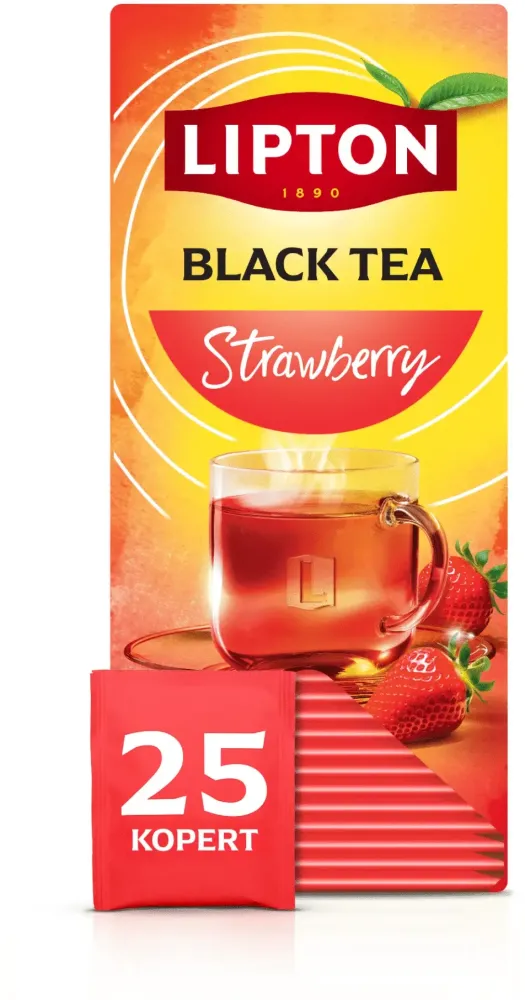 Herbata czarna aromatyzowana w kopertach Lipton Refresh Strawberry, truskawka, 25 sztuk x 1.6g