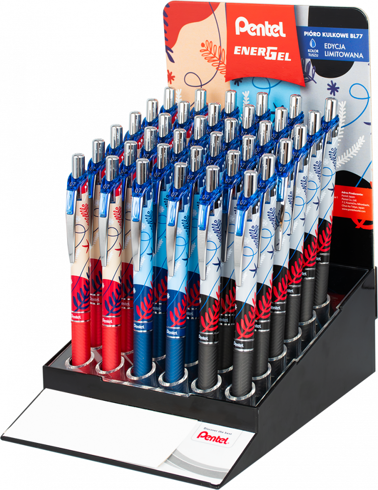Pióro kulkowe automatyczne Pentel EnerGel BL77WT, 0.7mm, 36 sztuk, mix kolorów