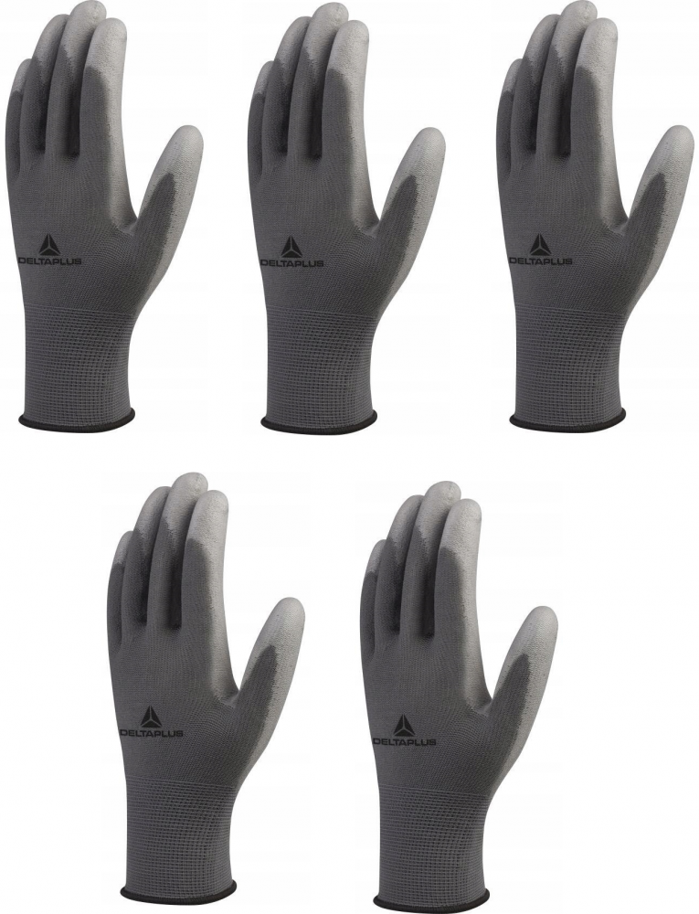 5x Rękawice robocze Delta Plus VE702GR, powlekane, rozmiar 6, szary