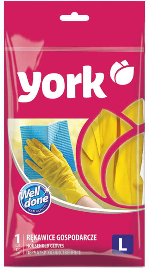 Rękawiczki lateksowe domowe York, rozmiar L, 1 para, żółty