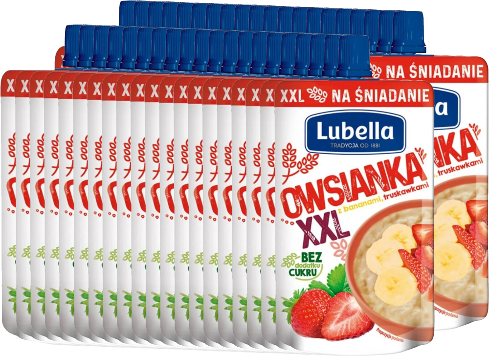 40x Mus owsianka XXL Lubella, truskawka, banan, bez cukru, 170g