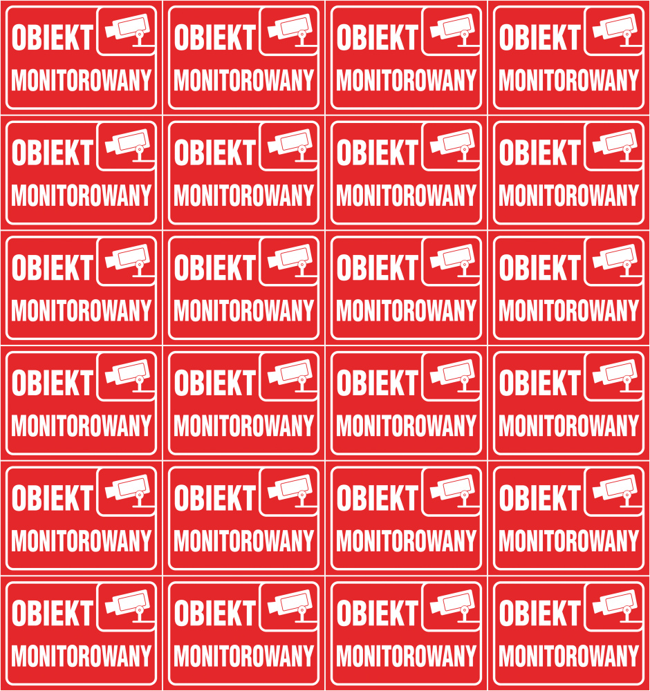 24x Znak informacyjny Anro, "Obiekt monitorowany", płytka PVC, 15x21cm