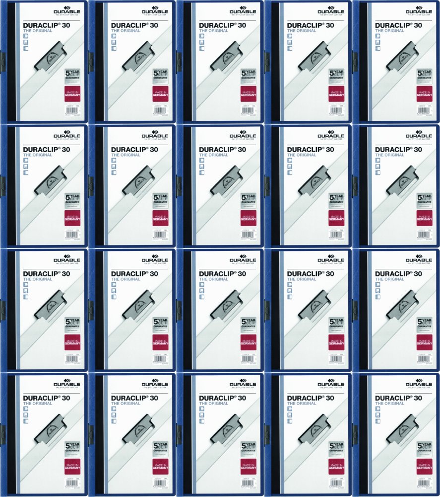 20x Skoroszyt plastikowy z klipsem Durable Duraclip, A4, do 30 kartek granatowy