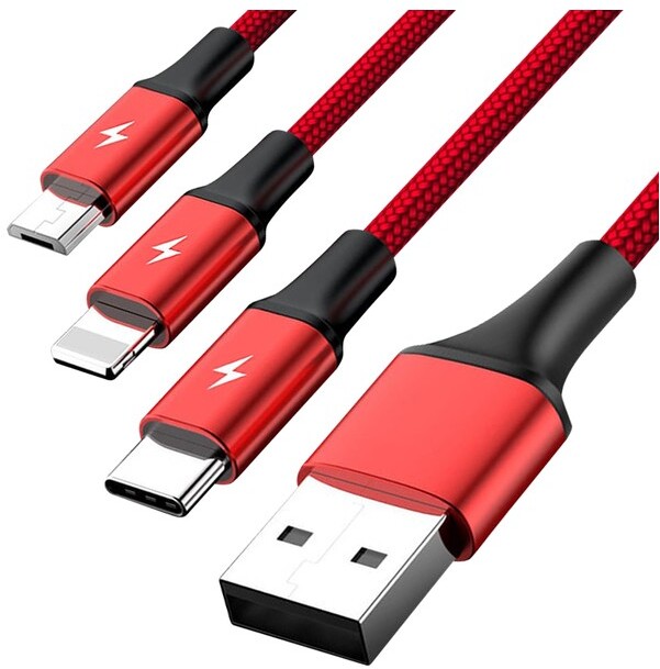 Kabel USB Unitek 3 w 1, USB-A- USB-C/Lightning/microUSB, 1.2m, czerwony