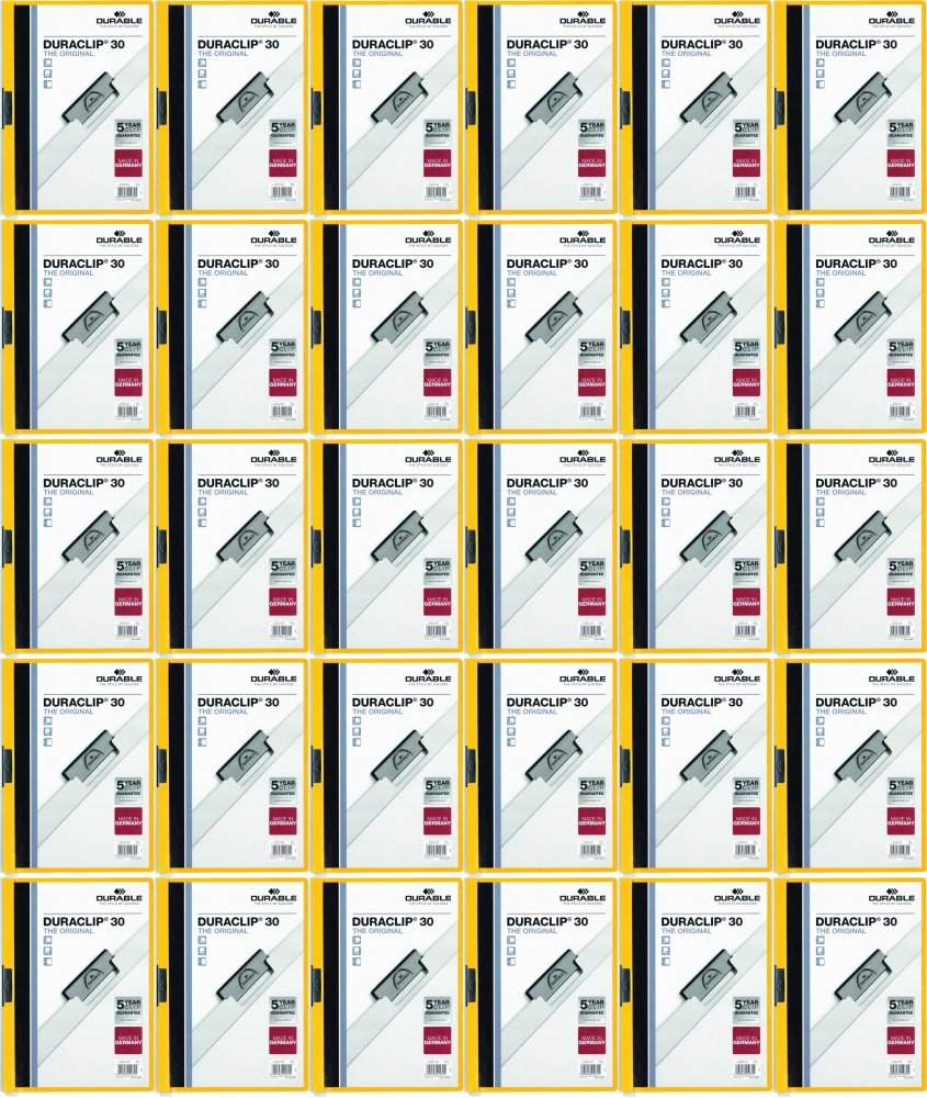 50x Skoroszyt plastikowy z klipsem Durable Duraclip, A4, do 30 kartek, żółty