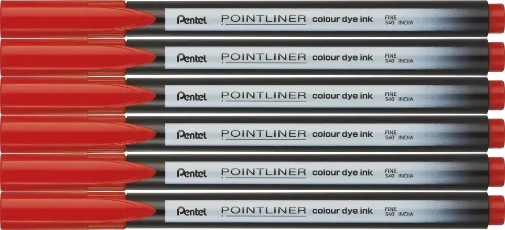 6x Cienkopis Pentel Pointliner Colour, czerwony