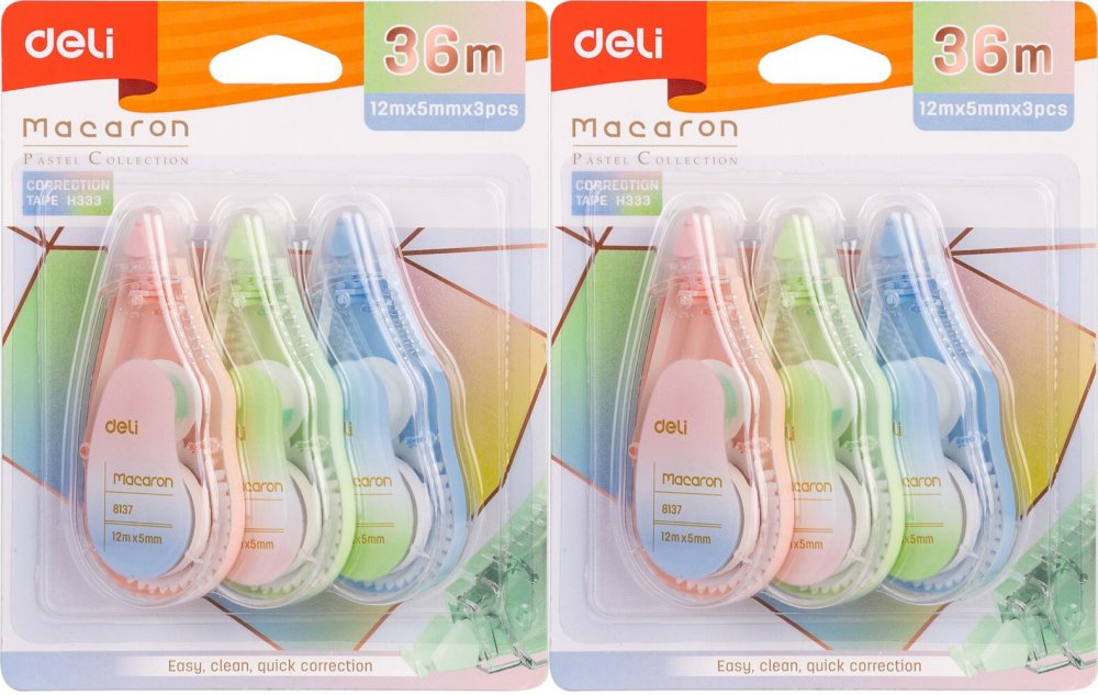 2x Korektor w taśmie Deli Macaron, 5mmx12m, 3 sztuki