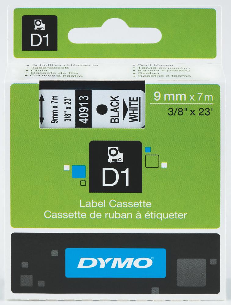 Taśma Dymo D1, 9mmx7m, nadruk czarny, taśma biała