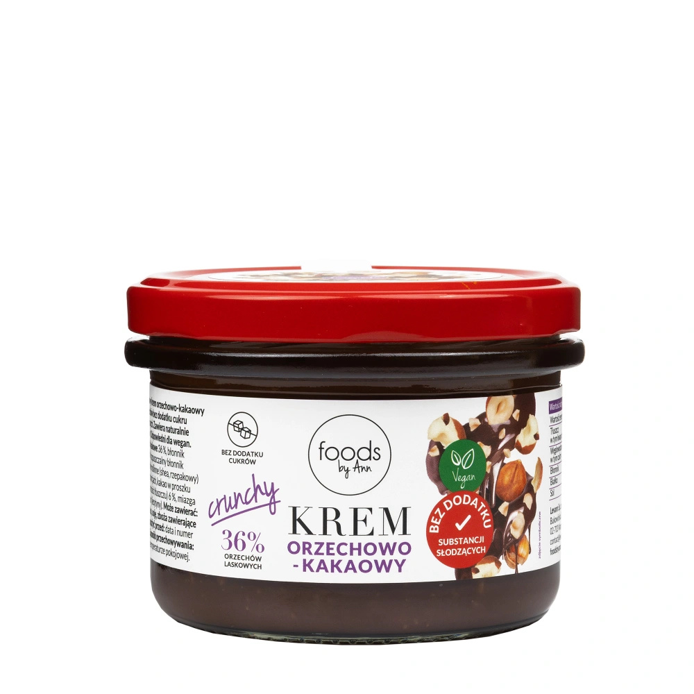 Krem orzechowo-kakaowy crunchy 36% orzechów bez dodatku substancji słodzących, 200g