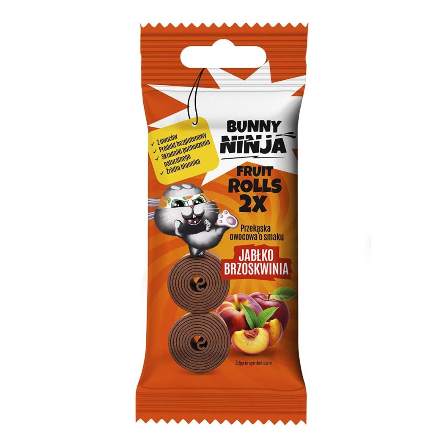 Bunny ninja fruit rolls - przekąska owocowa, smak jabłko-brzoskwinia, 30 g