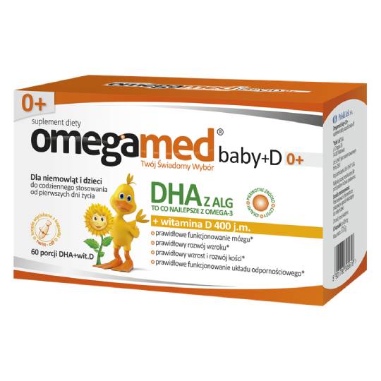Omegamed baby+d 0+ - dla dzieci i niemowląt, kapsułki twist-off, 60 sztuk (data ważności: 30.09.2026)