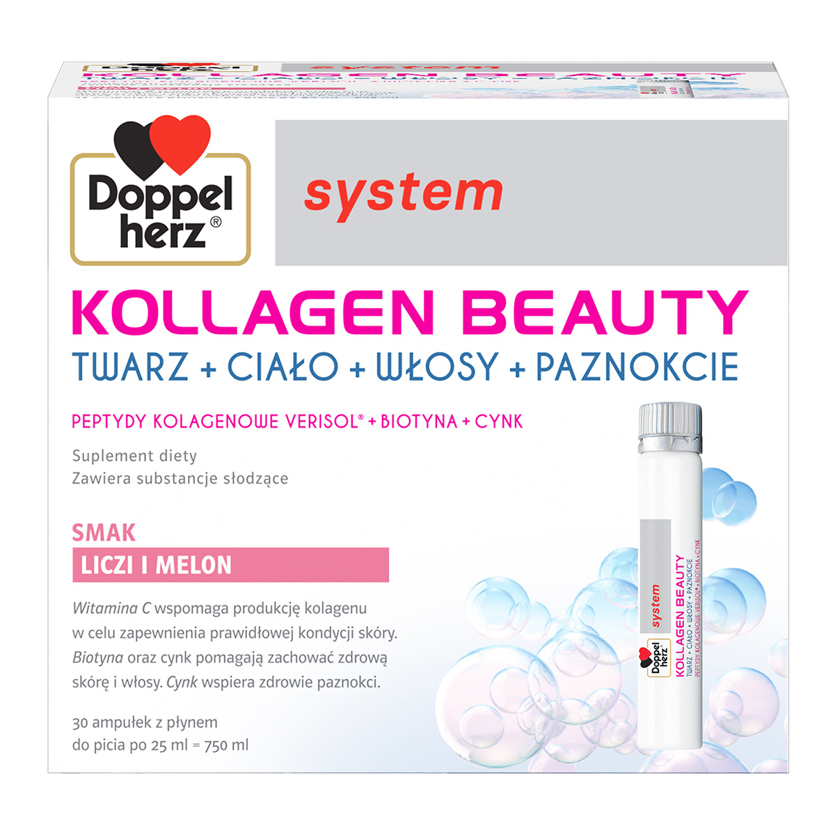 Doppelherz system kollagen beauty - kompleks witamin i minerałów dla zdrowej skóry, 30 ampułek