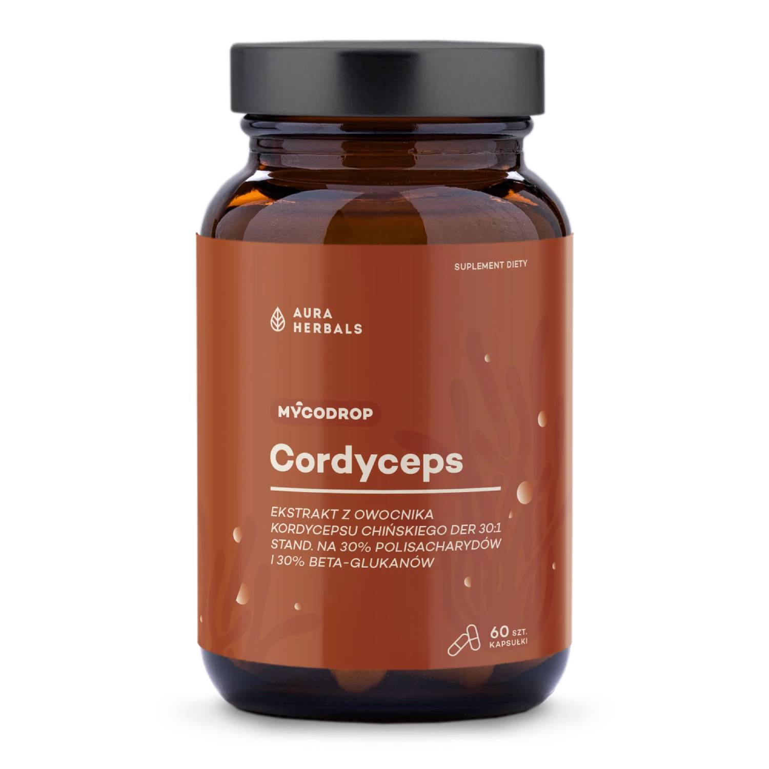 Aura herbals cordyceps 30% beta-glutan, 60 kapsułek
