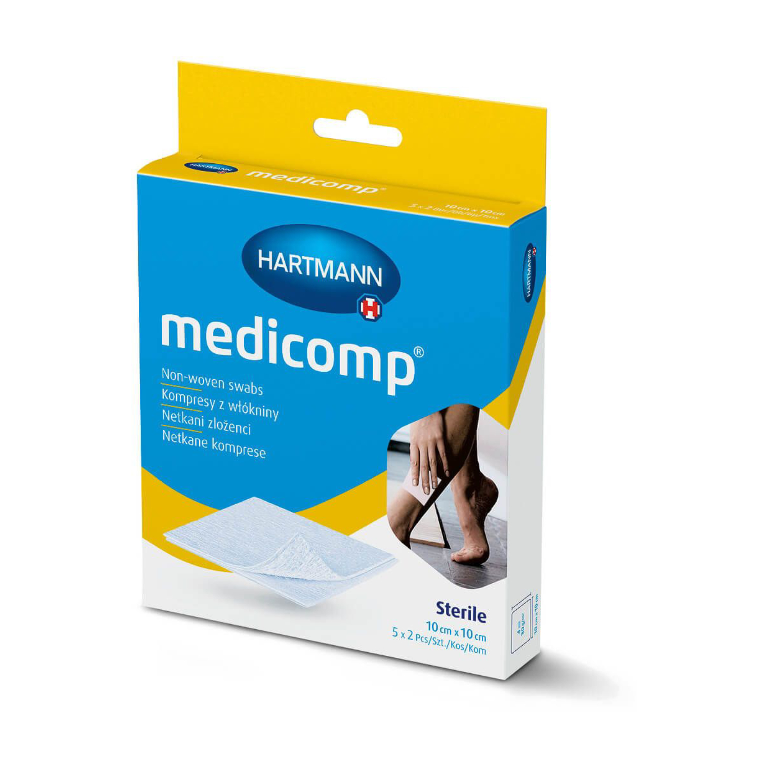 Hartmann - medicomp, kompresy jałowe włókninowe, 10 cm x 10 cm, 5 x 2 sztuki (data ważności: 01.09.2026)
