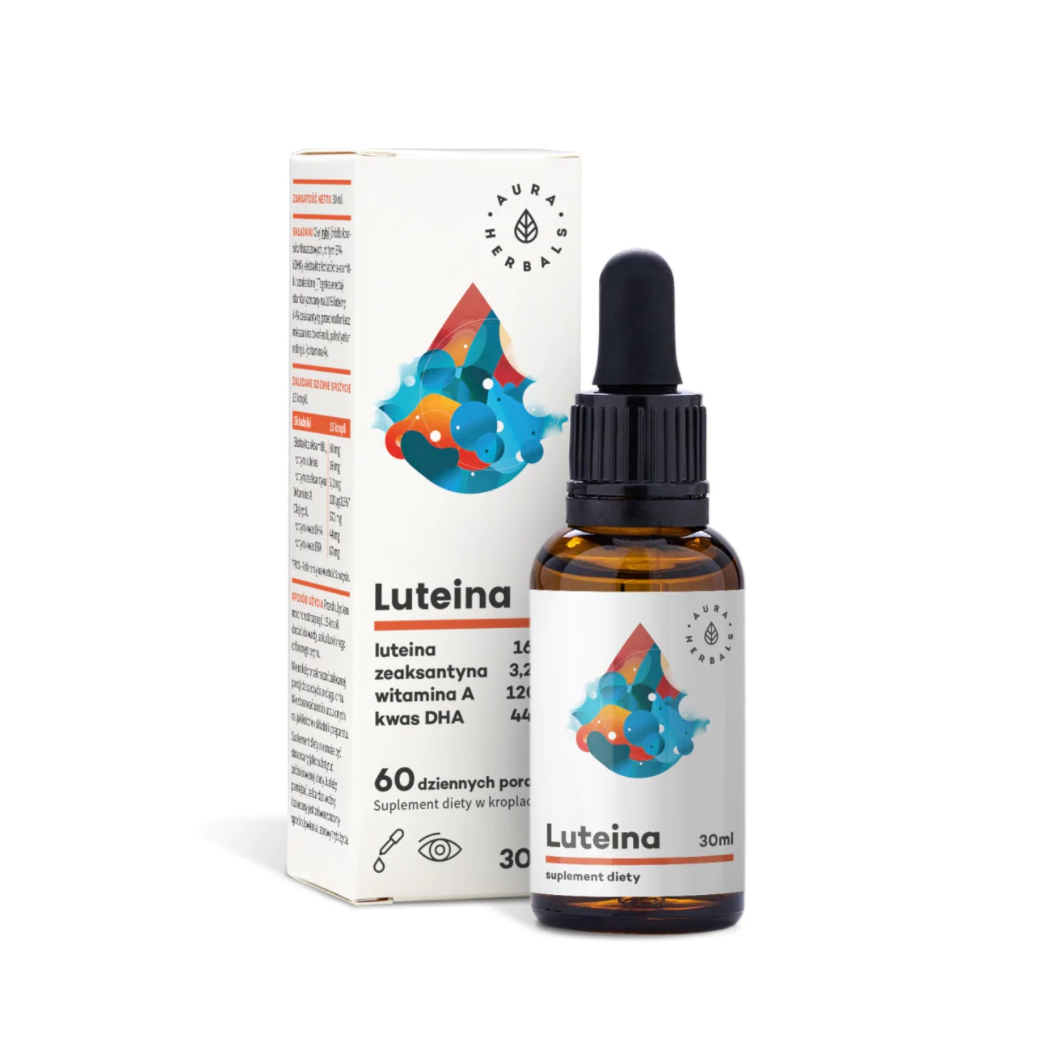Aura herbals luteina + witamina a + dha + zeaksantyna, 30 ml