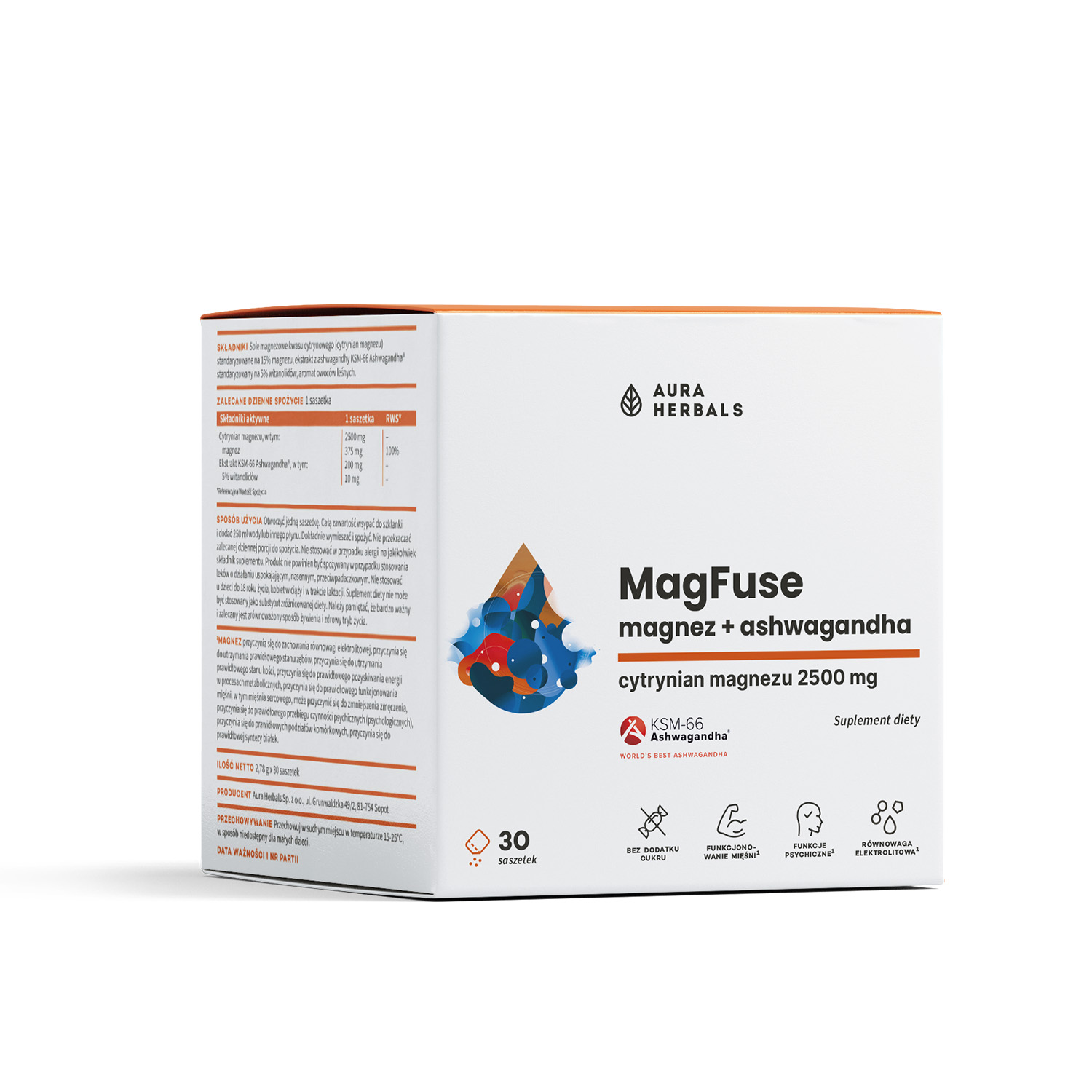 Aura herbals magfuse, magnez + ashwagandha, 30 saszetek