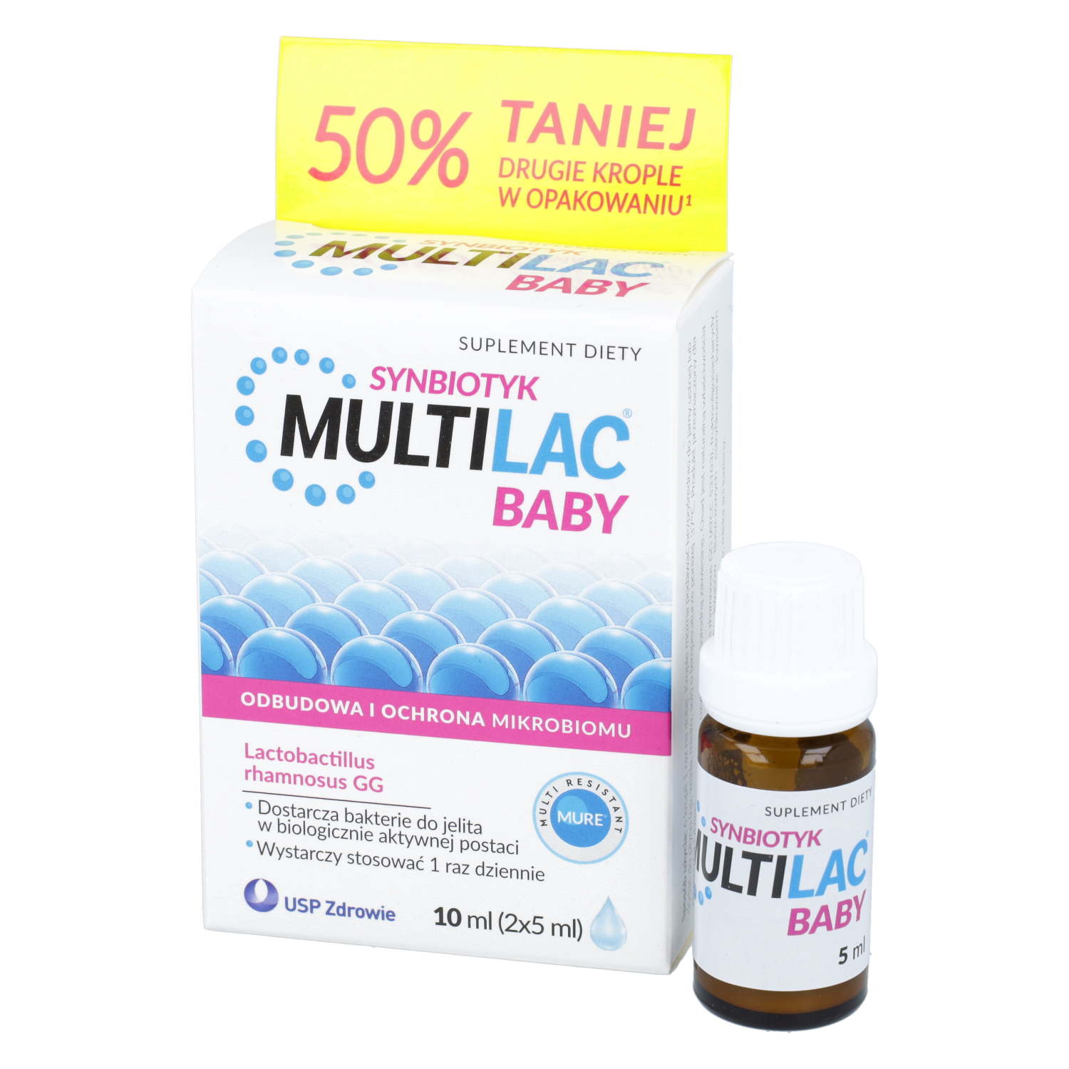 Multilac baby synbiotyk (probiotyk + prebiotyk), krople, 2 x 5 ml (data ważności: 30.09.2026)