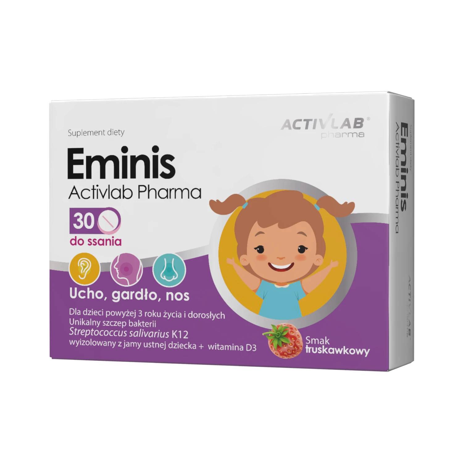 Activlab eminis, smak truskawkowy, 30 tabletek do ssania