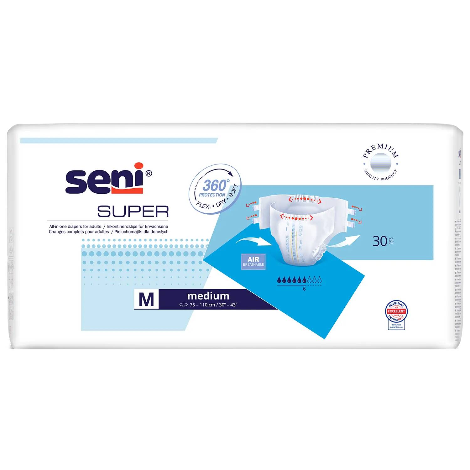 Seni super - pieluchomajtki, medium, 75-110 cm, 30 sztuk