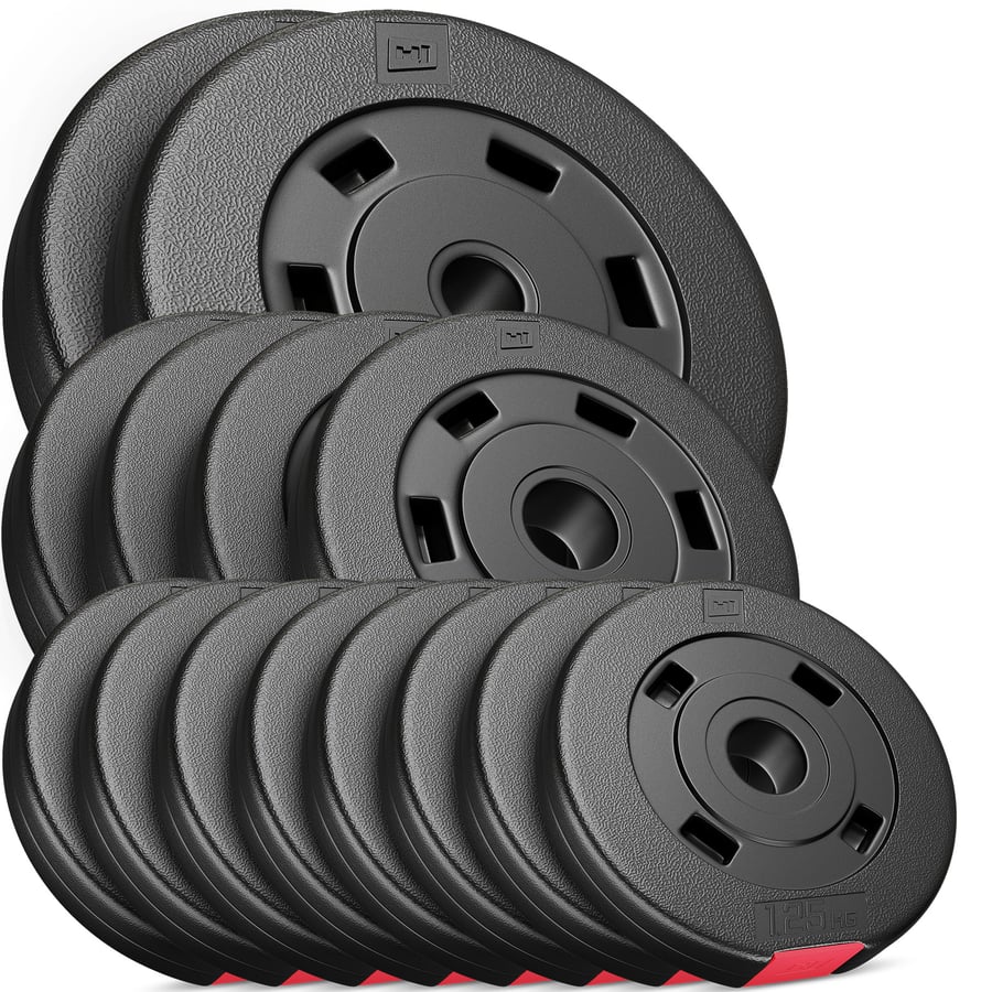 Ensemble de disques d’haltères en plastique 30 kg 8 x 1,25 kg; 4 x 2,5 kg; 2 x 5 kg