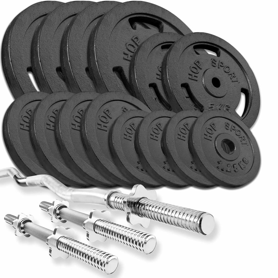 Set d’haltères en fonte 77 kg avec barre Curl SZ et barres courtes