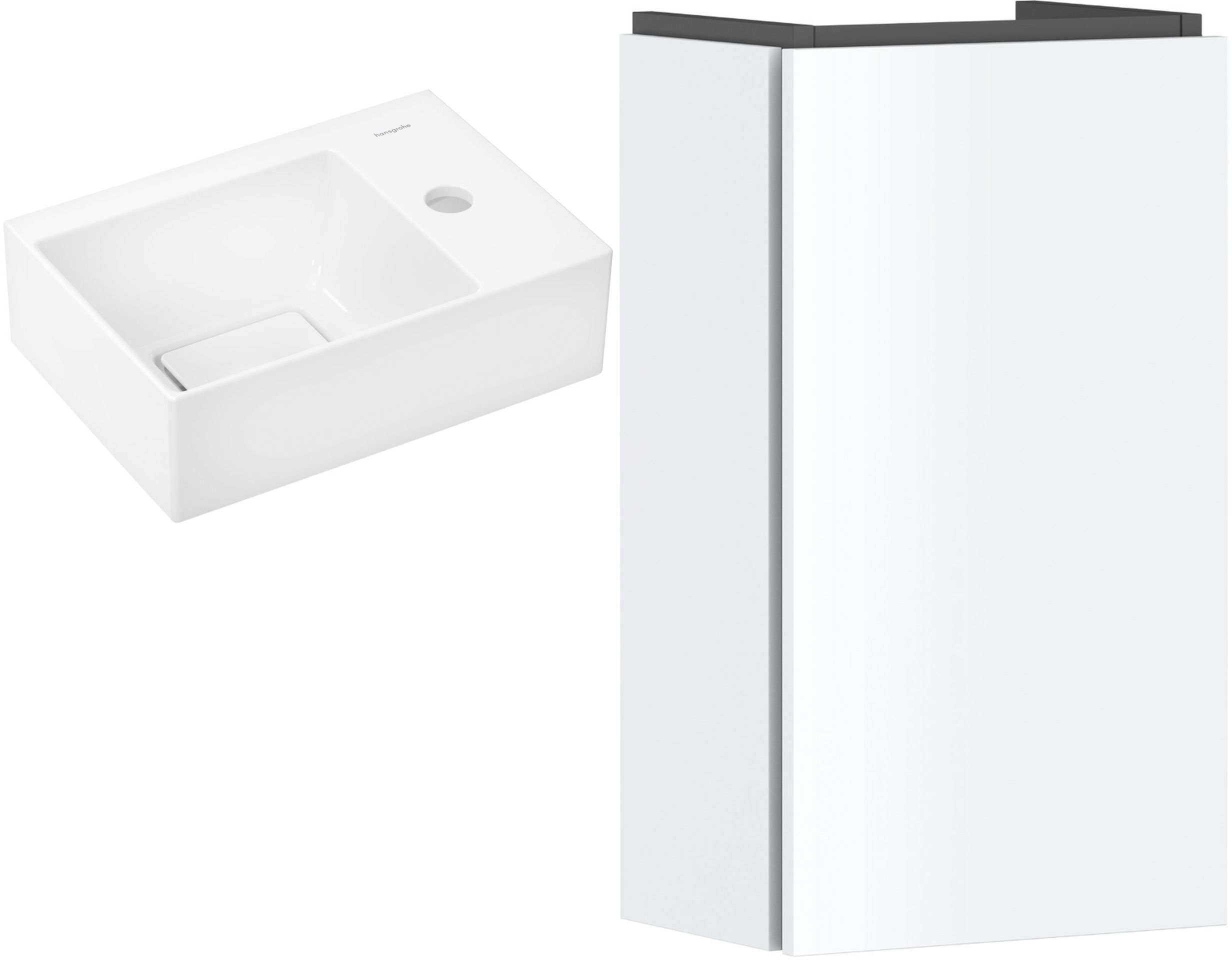 Zestaw Hansgrohe Xevolos E umywalka z szafką Xilesa E 36 cm prawa biały połysk/biały mat (54244700, 61086450)