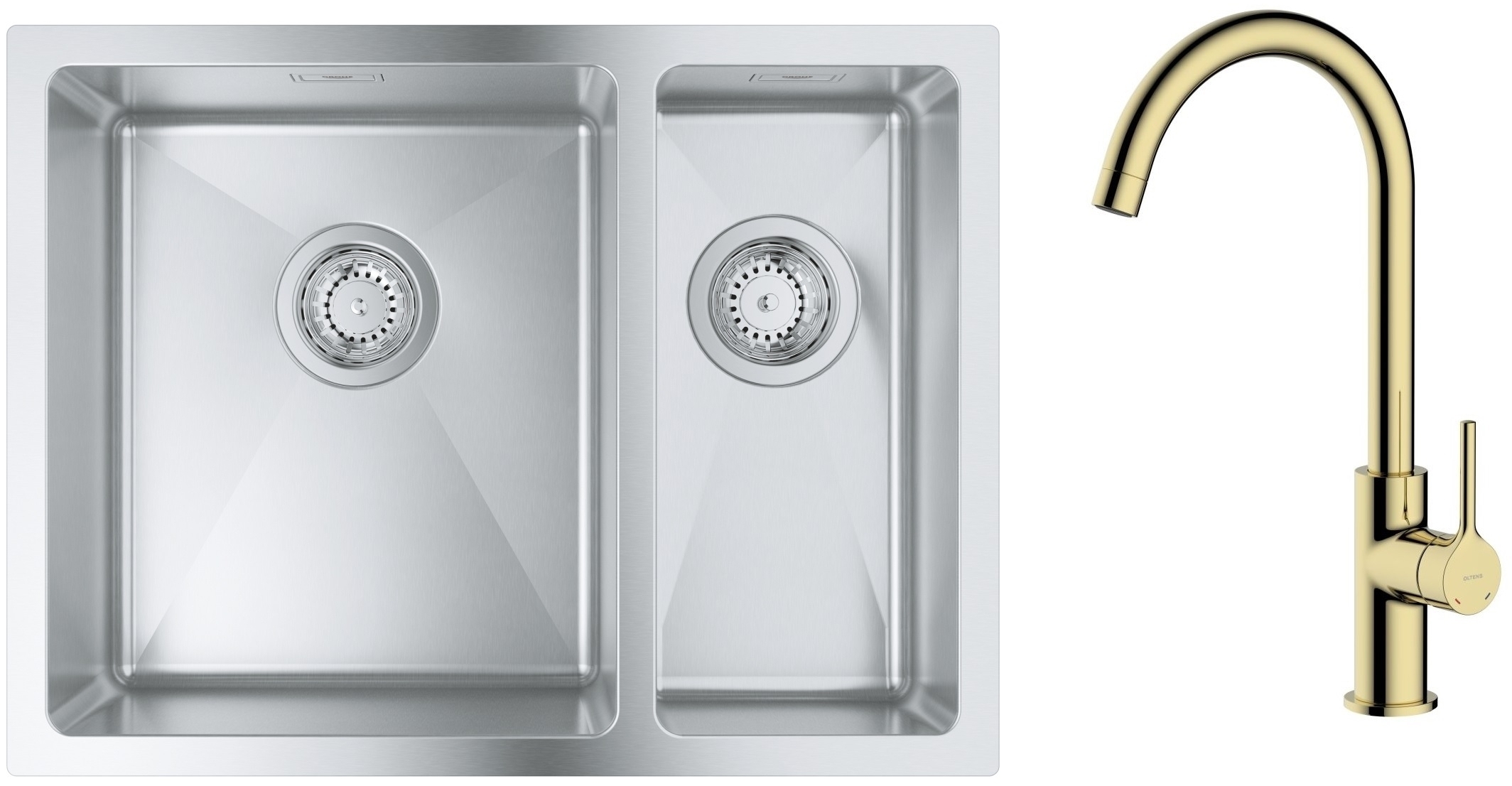 Zestaw Grohe K700 zlewozmywak 59,5x45 cm z baterią kuchenną Oltens Skaft stal szlachetna/złoty połysk (31577SD1, 35206800) - Wysyłka w 24h