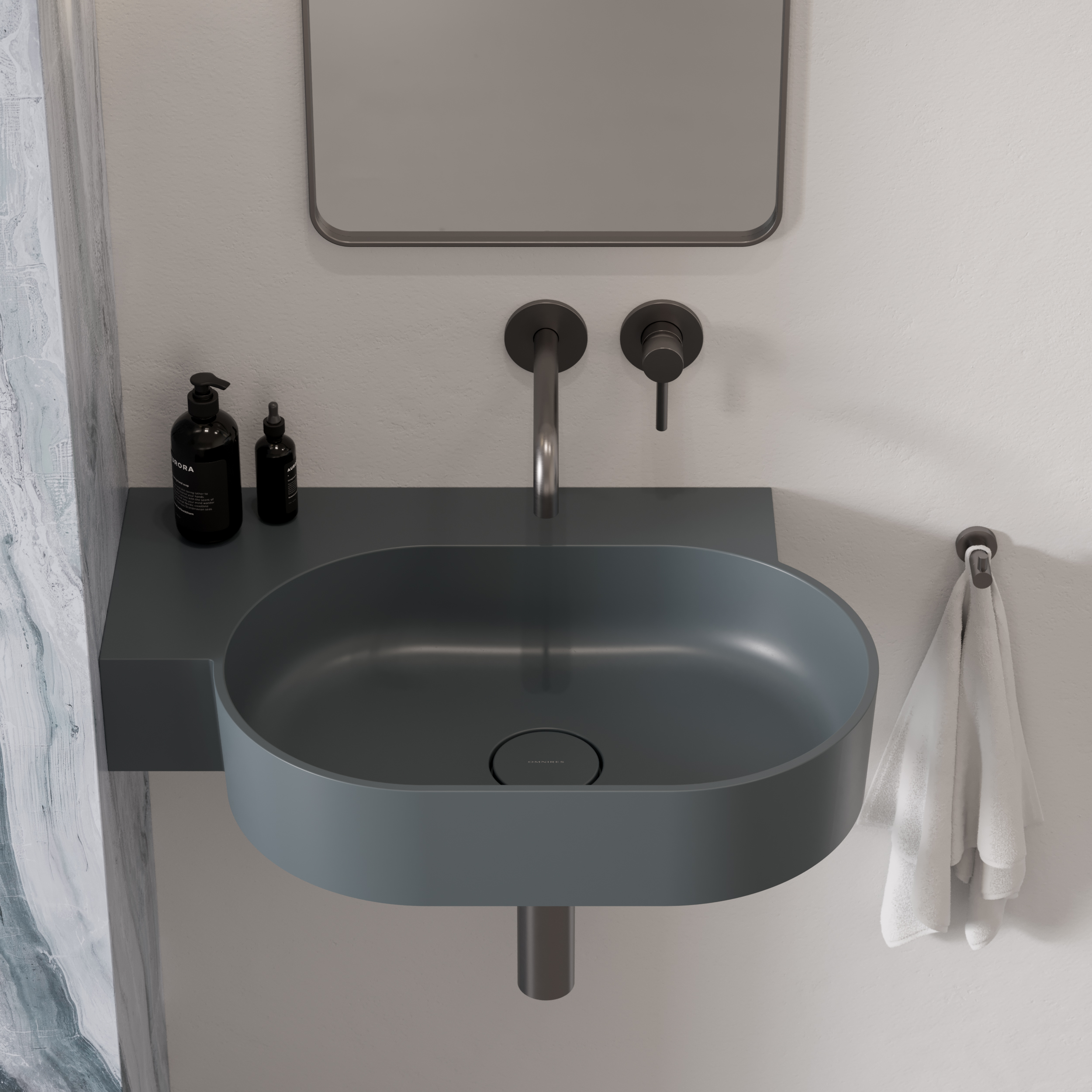 Omnires Ovo M+ umywalka 64x44 cm narożna ścienna-nablatowa ash grey mat OVO645UWLAG