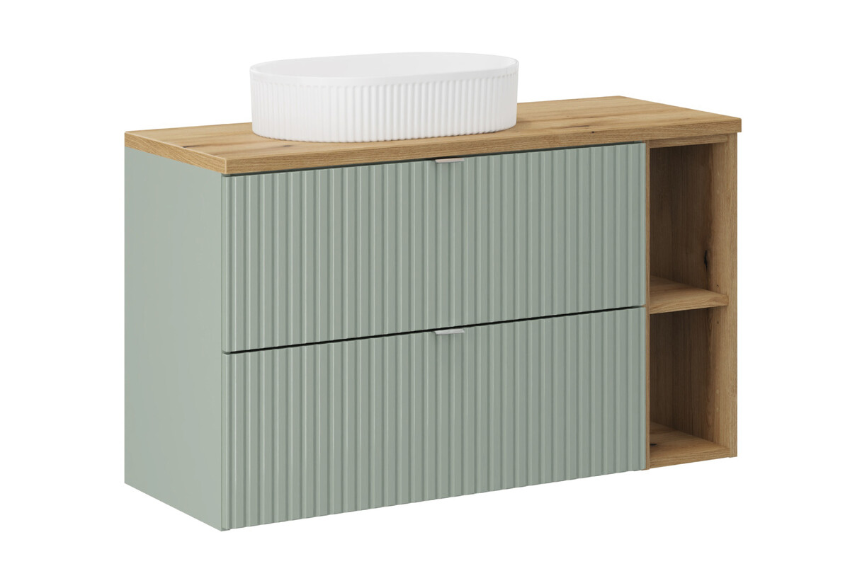 Zestaw Comad Line Reed Green/Oak szafki 80 cm i 20 cm z blatem meblowym 100 cm zielona/dąb i umywalka Beyond 48x32,5 cm biała SET-LRG B ...