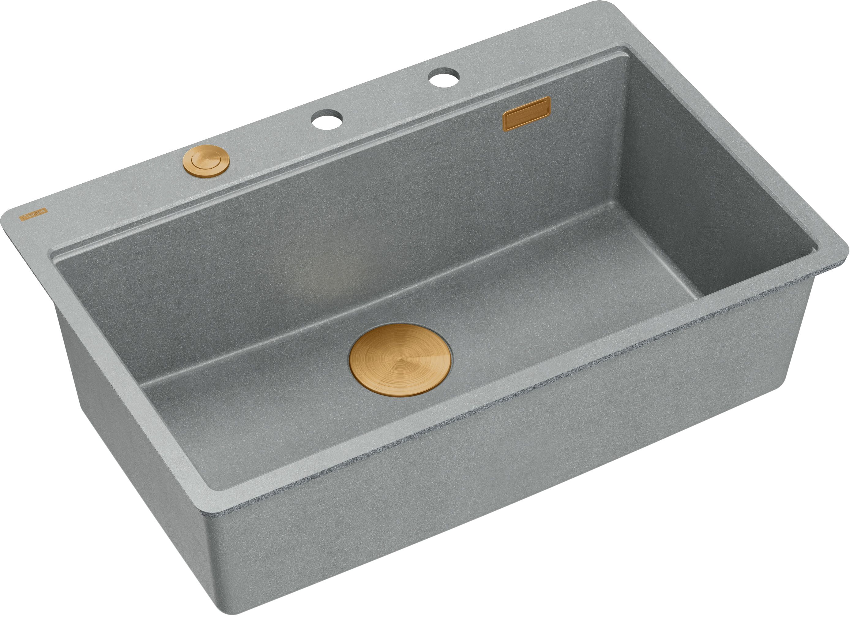 Quadron Marc 110 FM zlewozmywak 75x49 cm GraniteQ silver stone/elementy miedziane HQM7650U5_FM_PVDC1