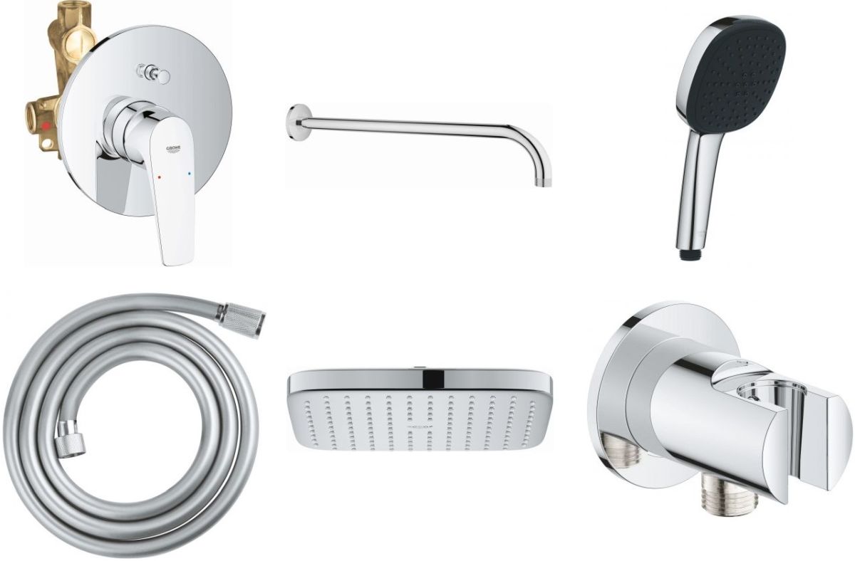Zestaw Grohe Start Flow bateria podtynkowa z deszczownicą Vitalio Comfort i zestawem prysznicowym chrom (29117000, 26695000, 27851000, ... - Wysyłka w