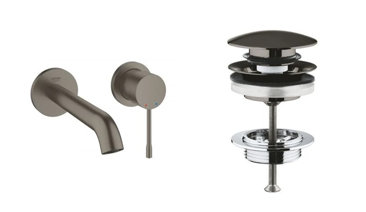Zestaw Grohe Essence New bateria umywalkowa podtynkowa z korkiem Brushed Hard Graphite (19408AL1, 65807AL0)