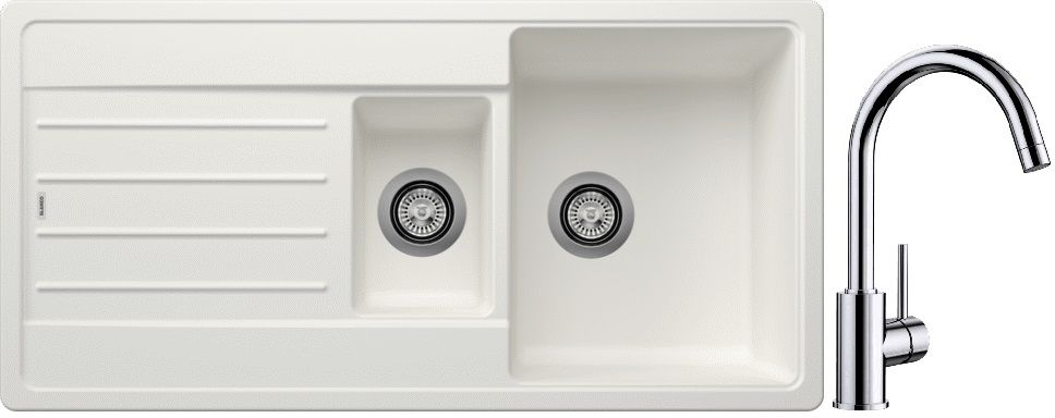 Blanco Legra 6 S zlewozmywak 100x50 cm z Silgranit biały z Blanco Mida bateria kuchenna stojąca chrom (522209;517742)