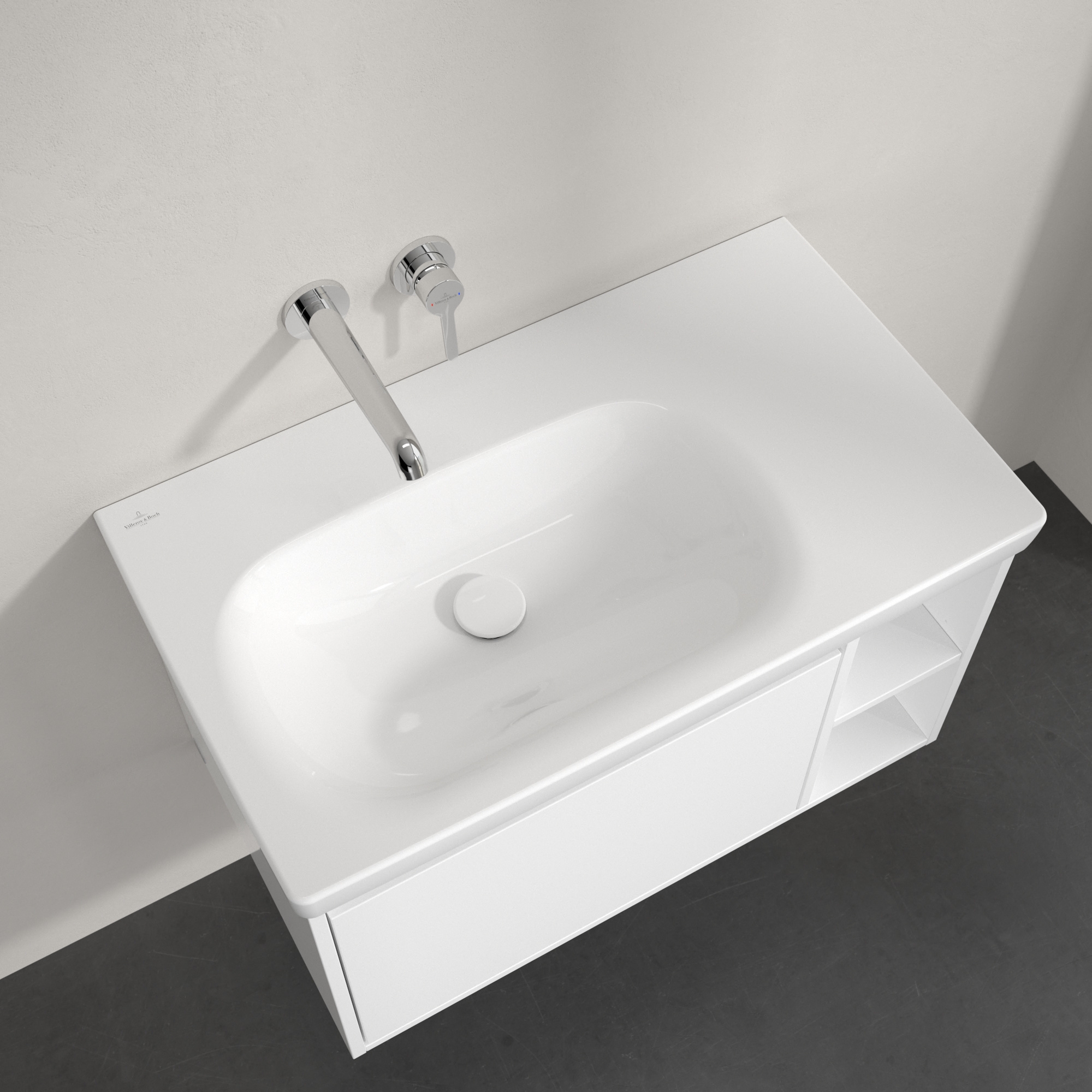 Villeroy & Boch Skyla umywalka 80x46 cm prostokątna meblowa lewa Weiss Alpin 5A52L401