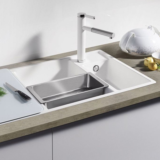 Blanco Axia III 6 S zlewozmywak 100x51 cm z Silgranit PuraDur lewy ze szklaną deską szarość skały 524654
