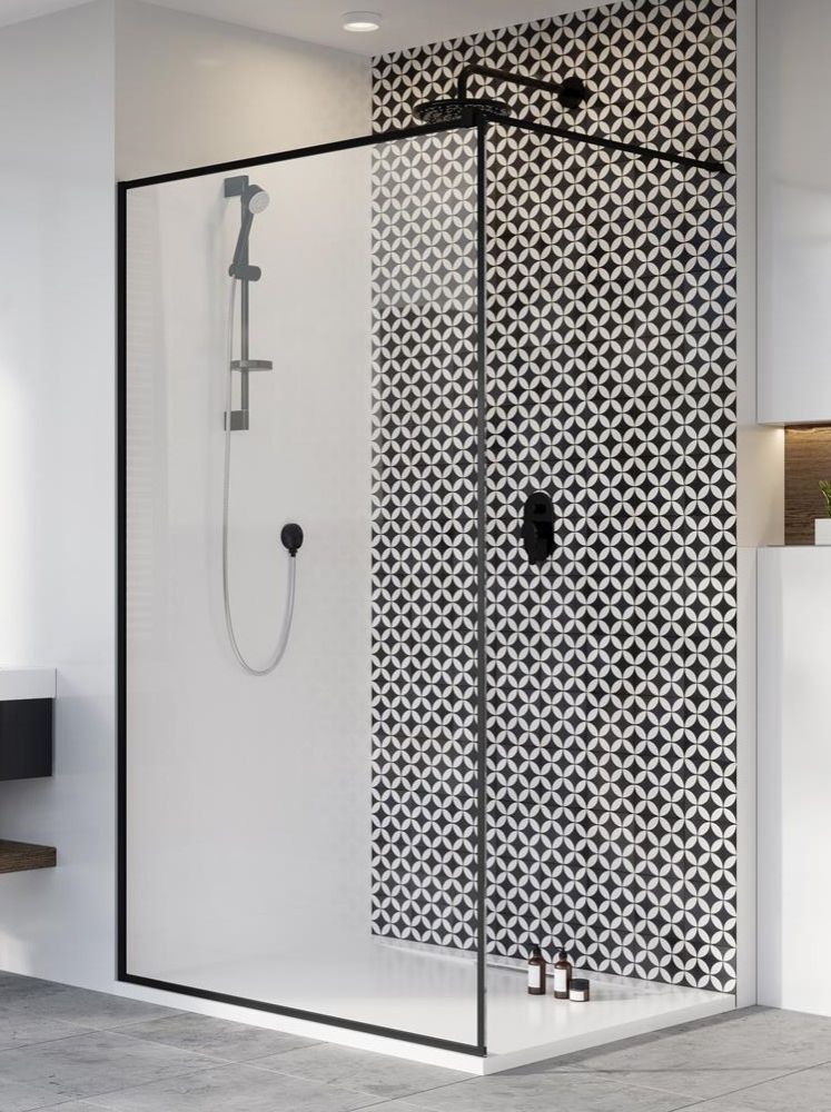 Radaway Modo New Black II Frame Walk-In ścianka prysznicowa 85 cm wolnostojąca czarny mat/szkło frame 389085-54-56